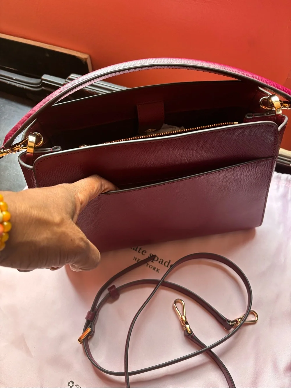 kate spade Wine Leather Satchel with Gold Hardware